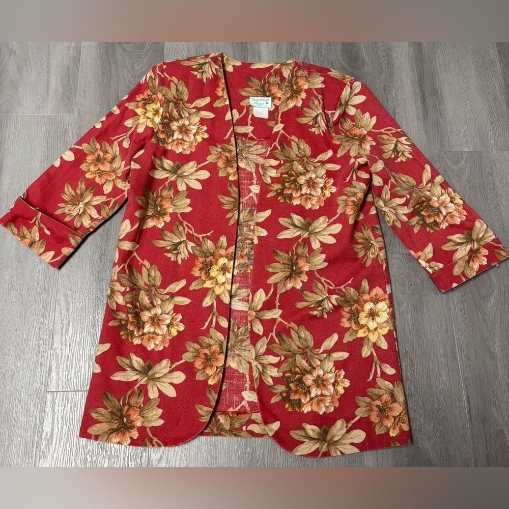 Lady Carol Petites Vintage Floral Boho Open Front Jacket 3/4 Sleeve Women’s